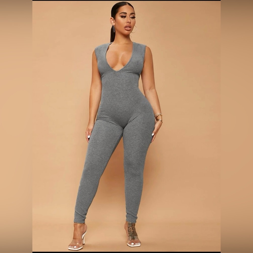 SHEIN SXY Plunging Neck Unitard Jumpsuit